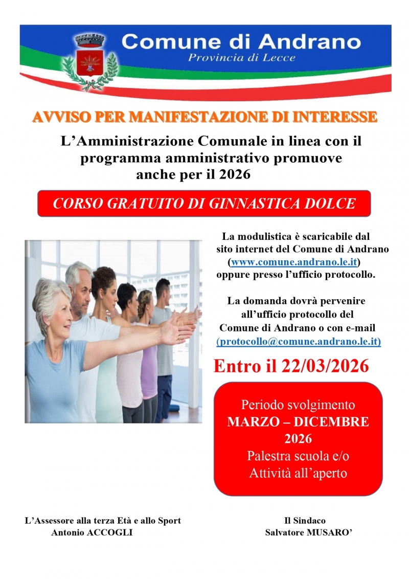 Avviso per manifestazione di interesse - Corso gratuito di ginnastica dolce