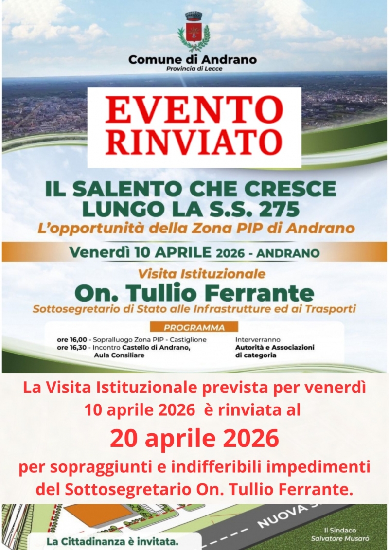 EVENTO RINVIATO al 20 Aprile 2026